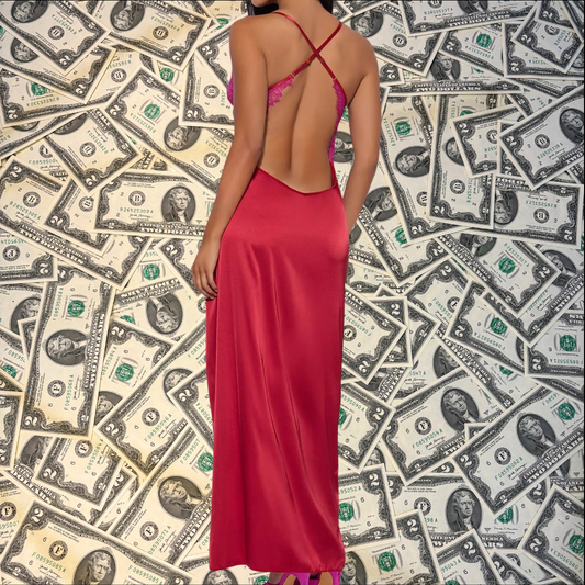 Stacy Satin Lace High Slit Gown