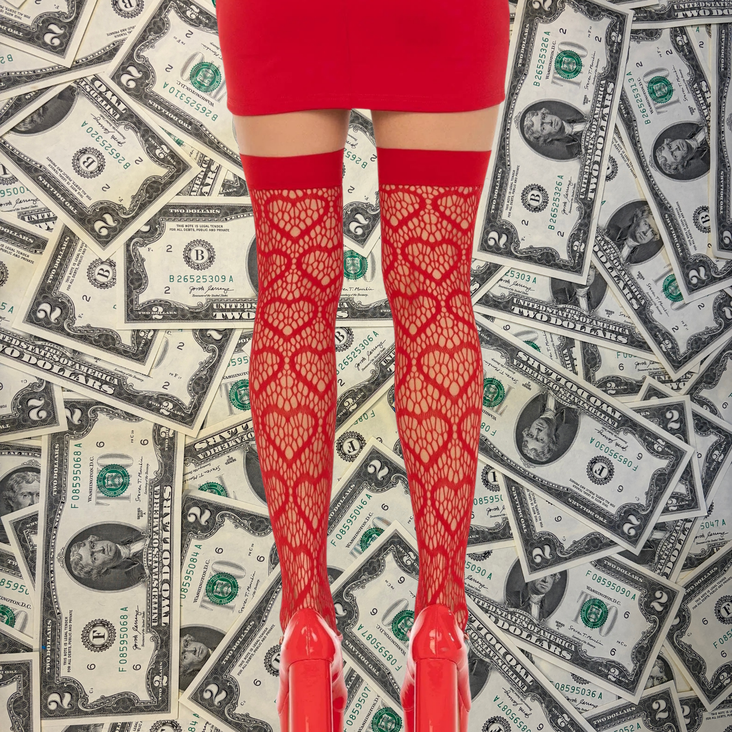 Amore Heart Net Thigh High Stockings