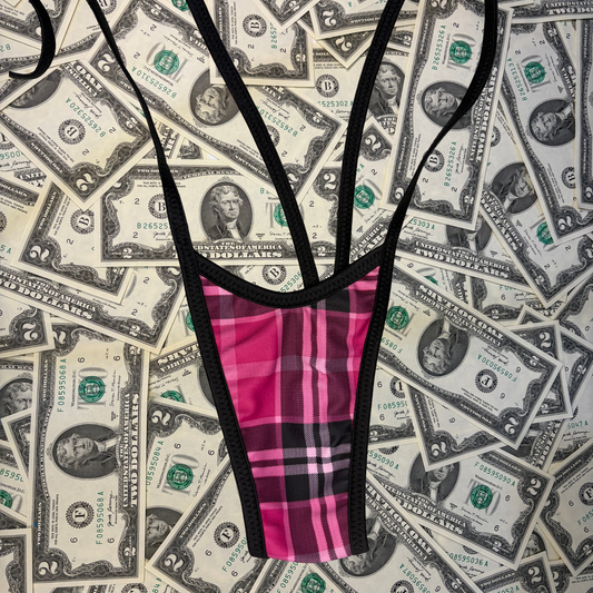 Hot Pink Plaid Slingshot Bikini Set