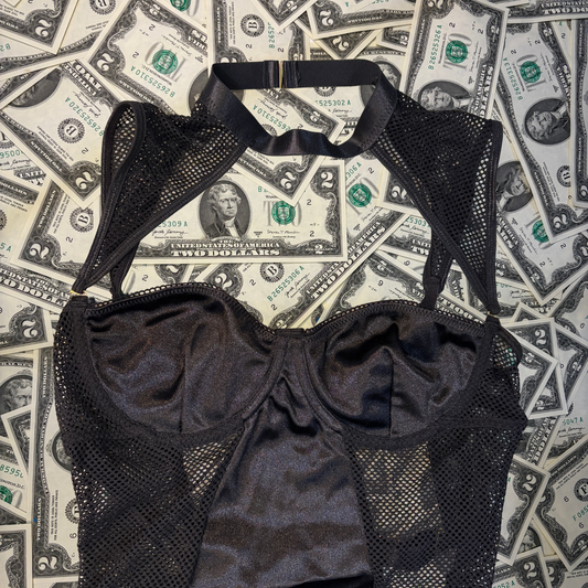 Temptress Satin Mesh High Neck Teddy