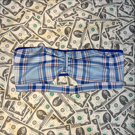 Baby Blue Plaid Slingshot Bikini Set With Money Bag