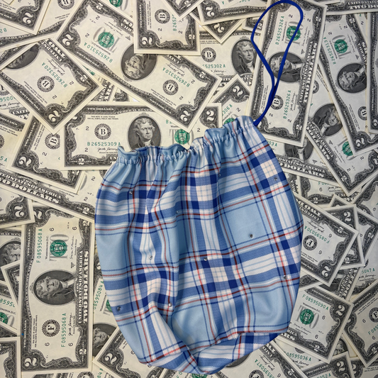 Baby Blue Plaid Slingshot Bikini Set With Money Bag