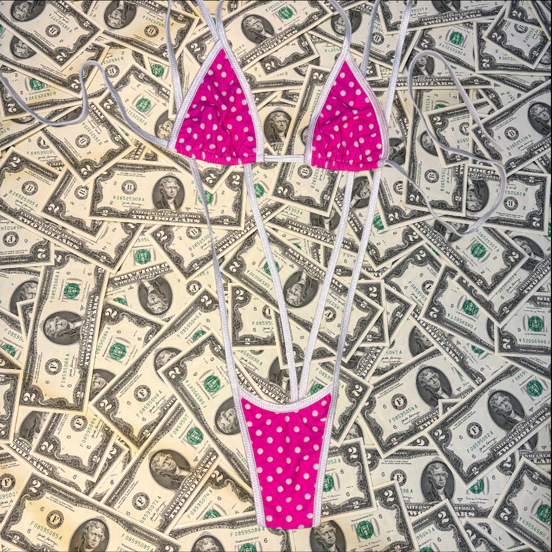 Pink and White Polka Dot Slingshot Bikini Set