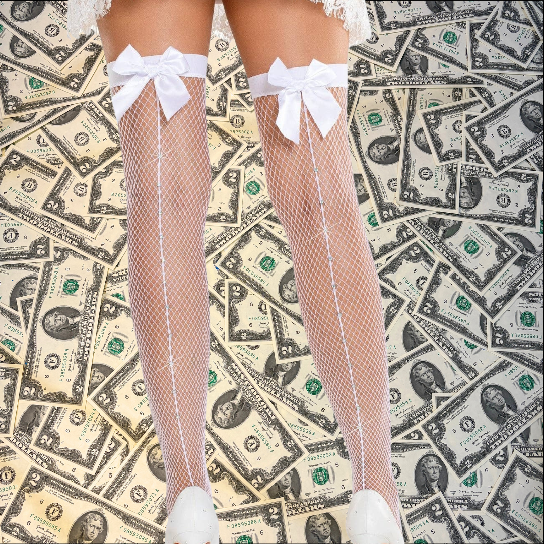 Princess Net Rhinestoned Backseam Thigh Highs