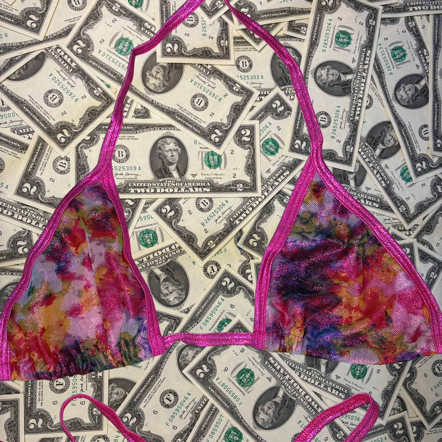 Pink Tie Dye Y Back Thong Bikini Set