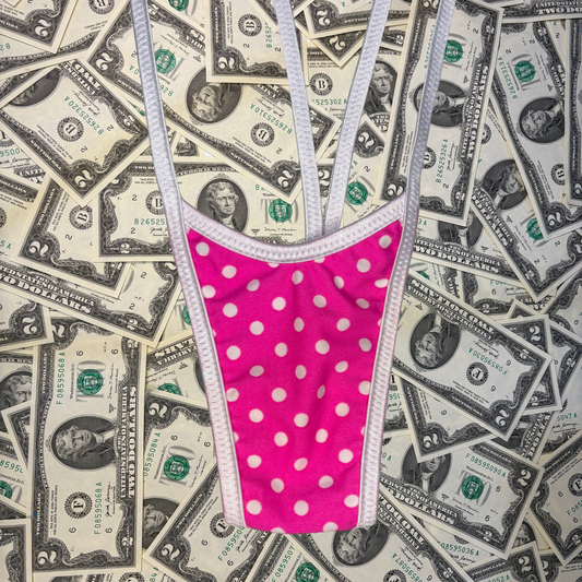 Pink and White Polka Dot Slingshot Bikini Set