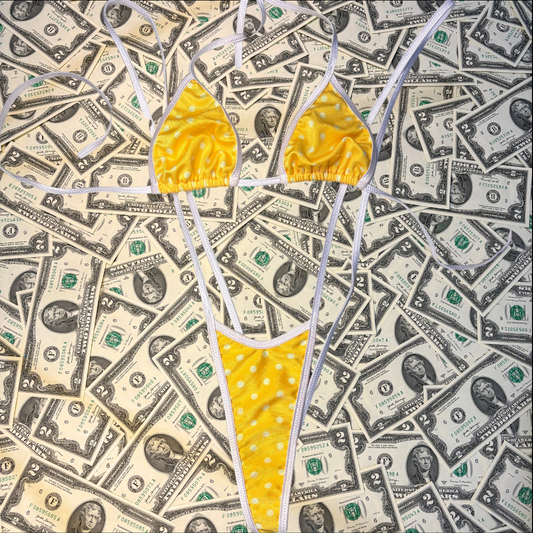 Yellow and White Polka Dot Slingshot Bikini Set