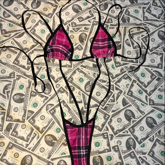 Hot Pink Plaid Slingshot Bikini Set