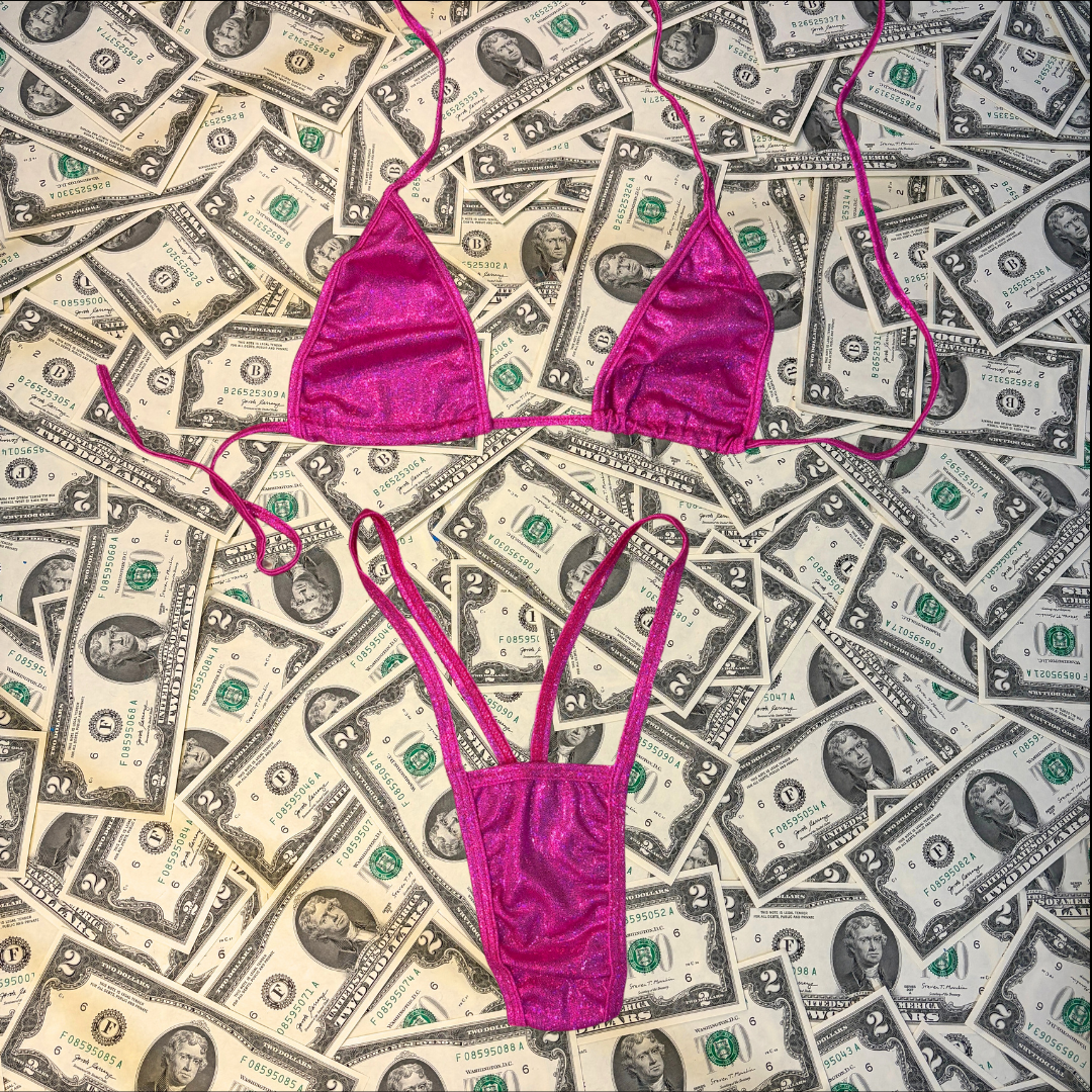 Pink Iridescent Thong Bikini Set