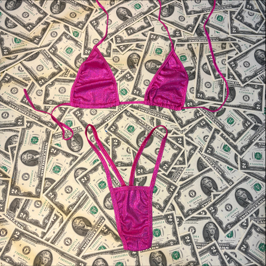 Pink Iridescent Thong Bikini Set