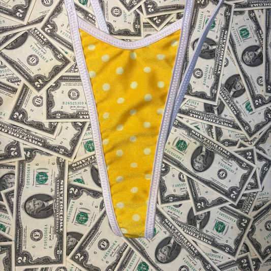 Yellow and White Polka Dot Slingshot Bikini Set