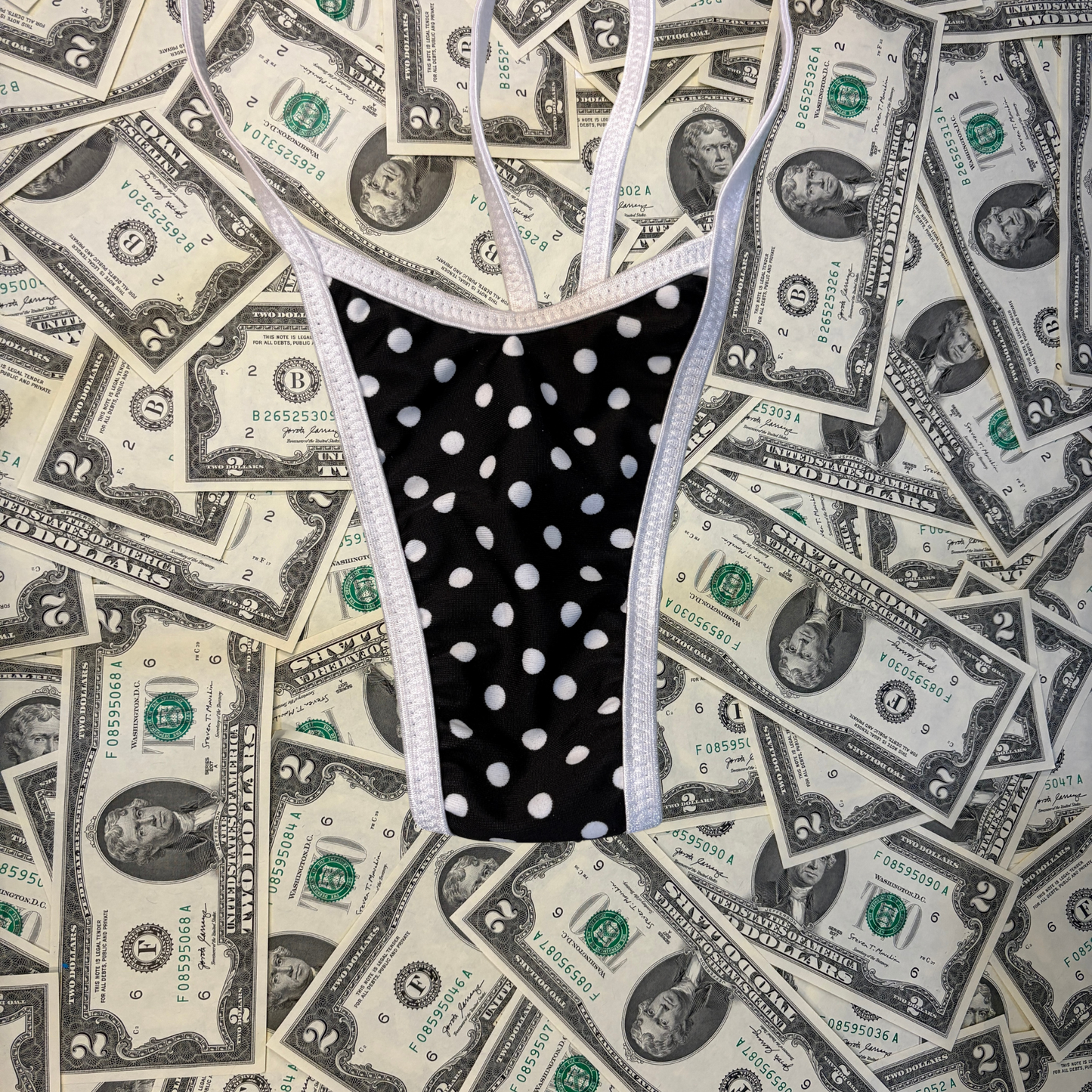 Black and White Polka Dot Slingshot Bikini Set