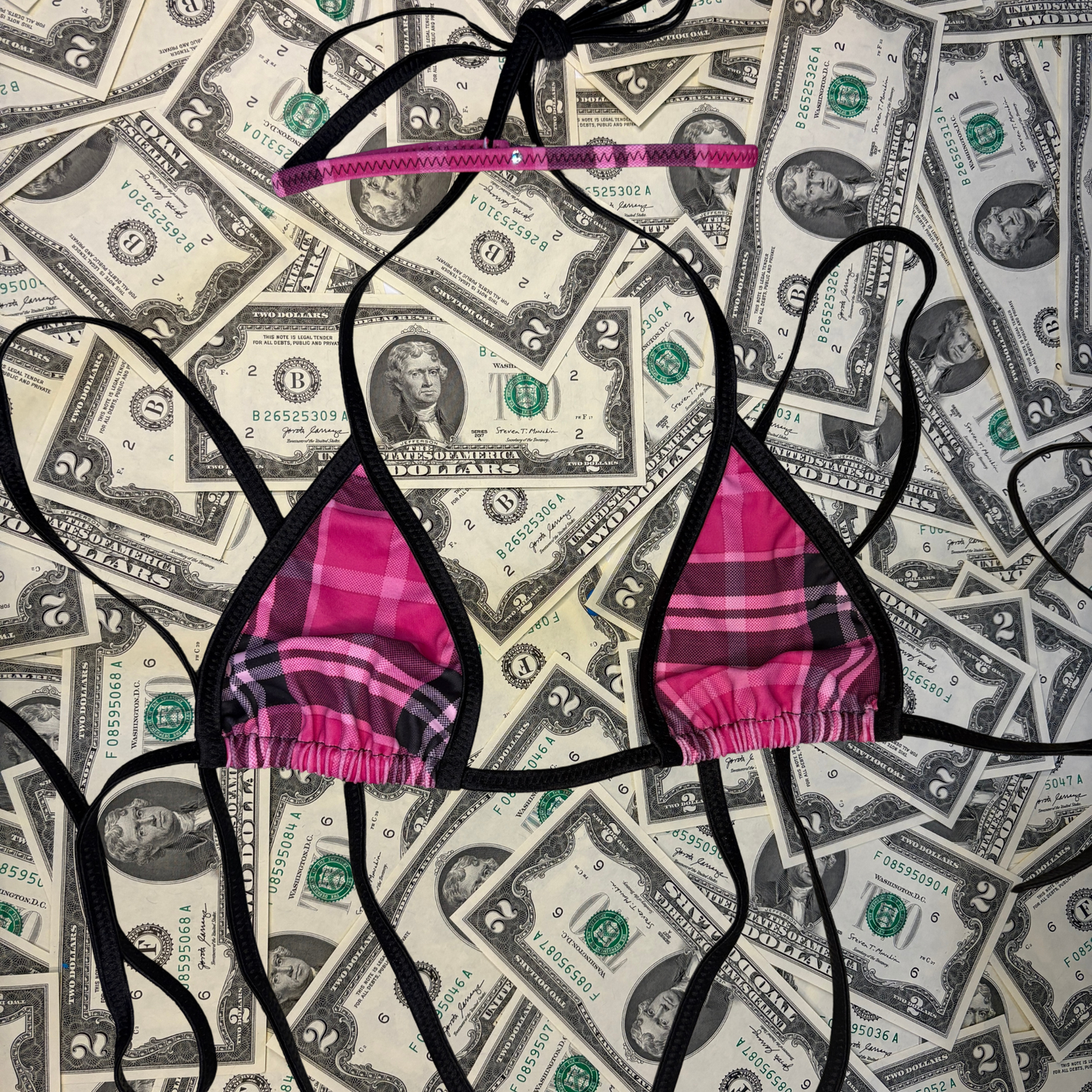 Hot Pink Plaid Slingshot Bikini Set