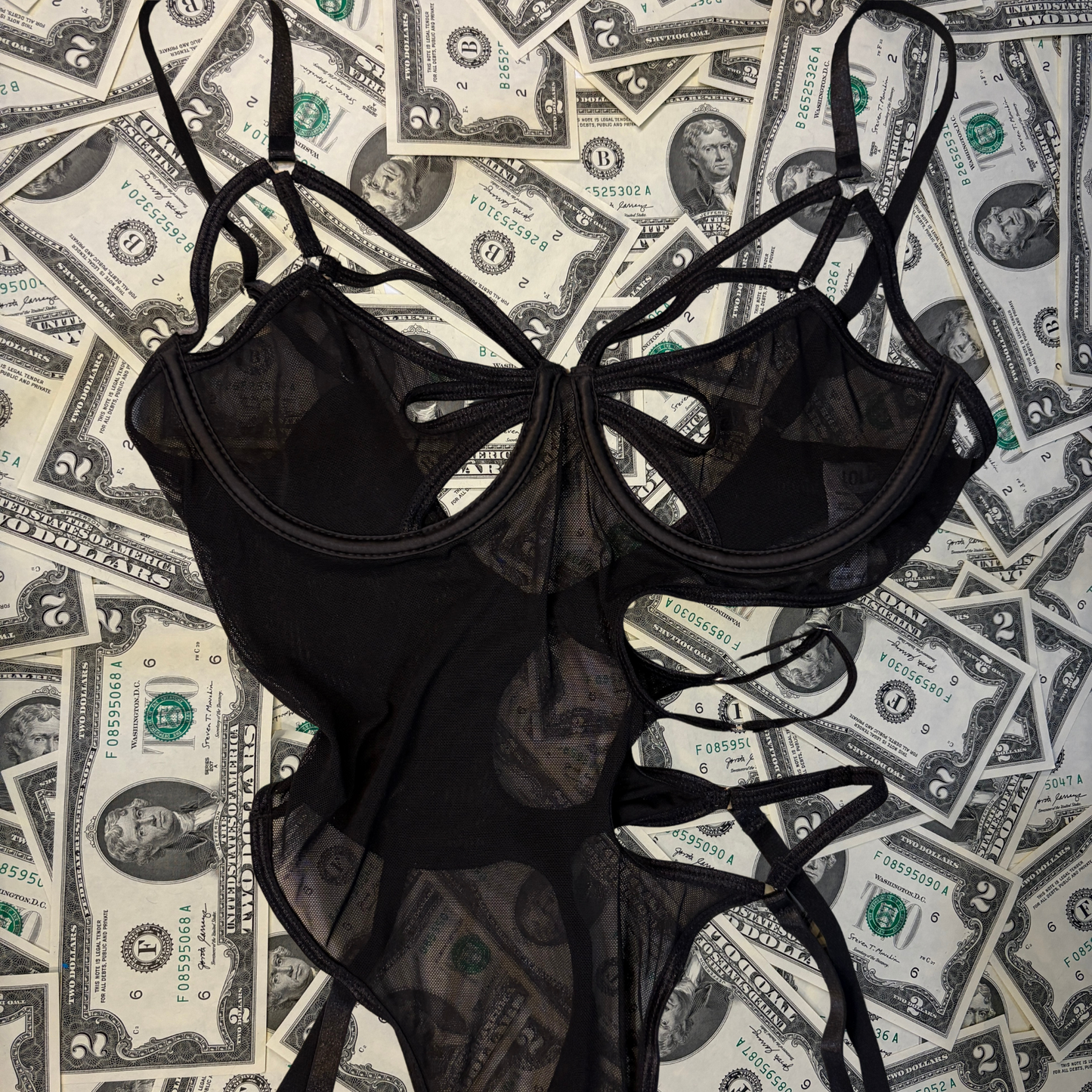 Noir Black Mesh Strappy Teddy