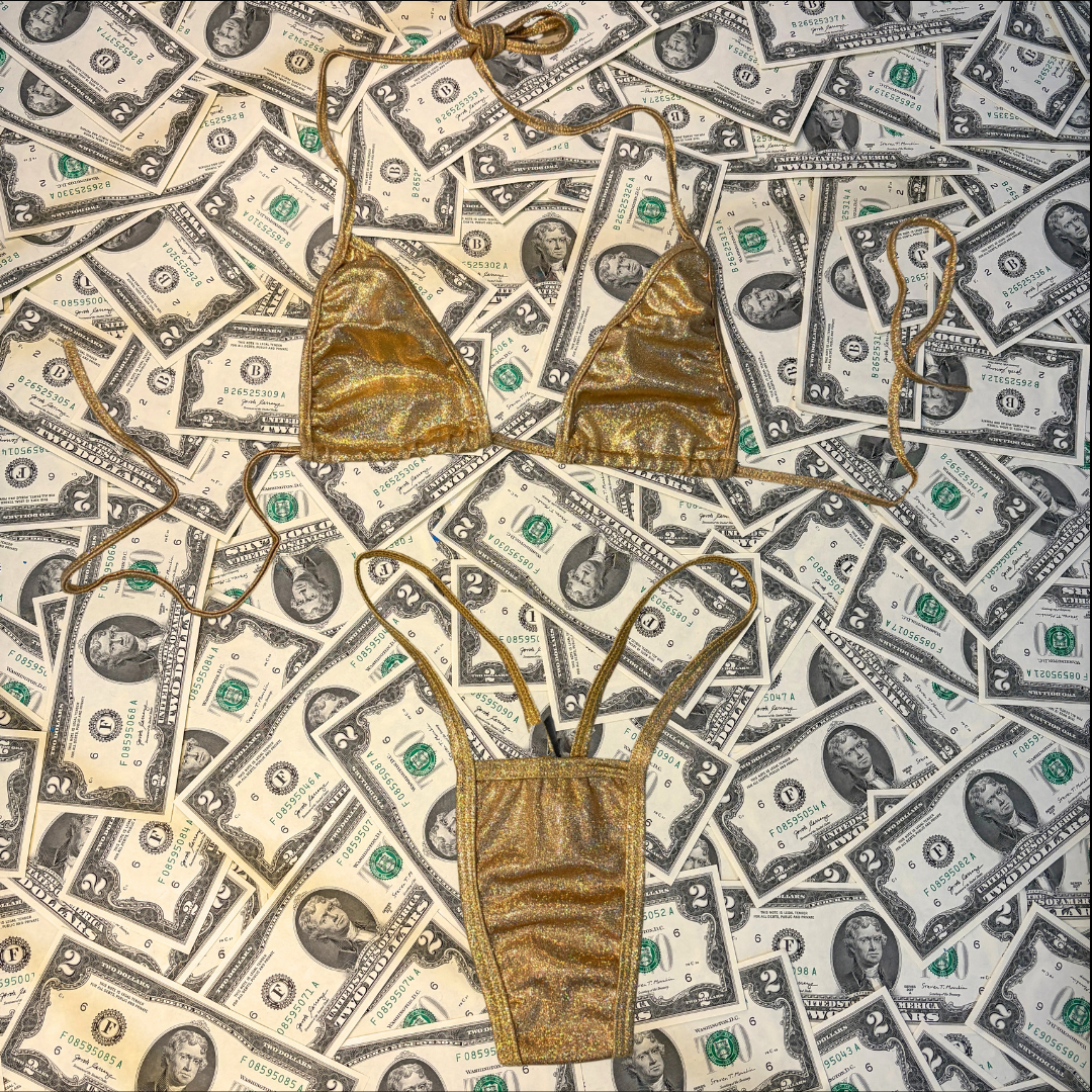 Gold Iridescent Thong Bikini Set