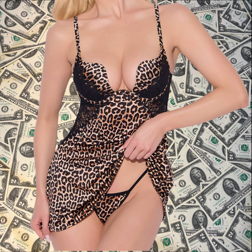 Jungle Satin Plunge Push Up Babydoll Dress