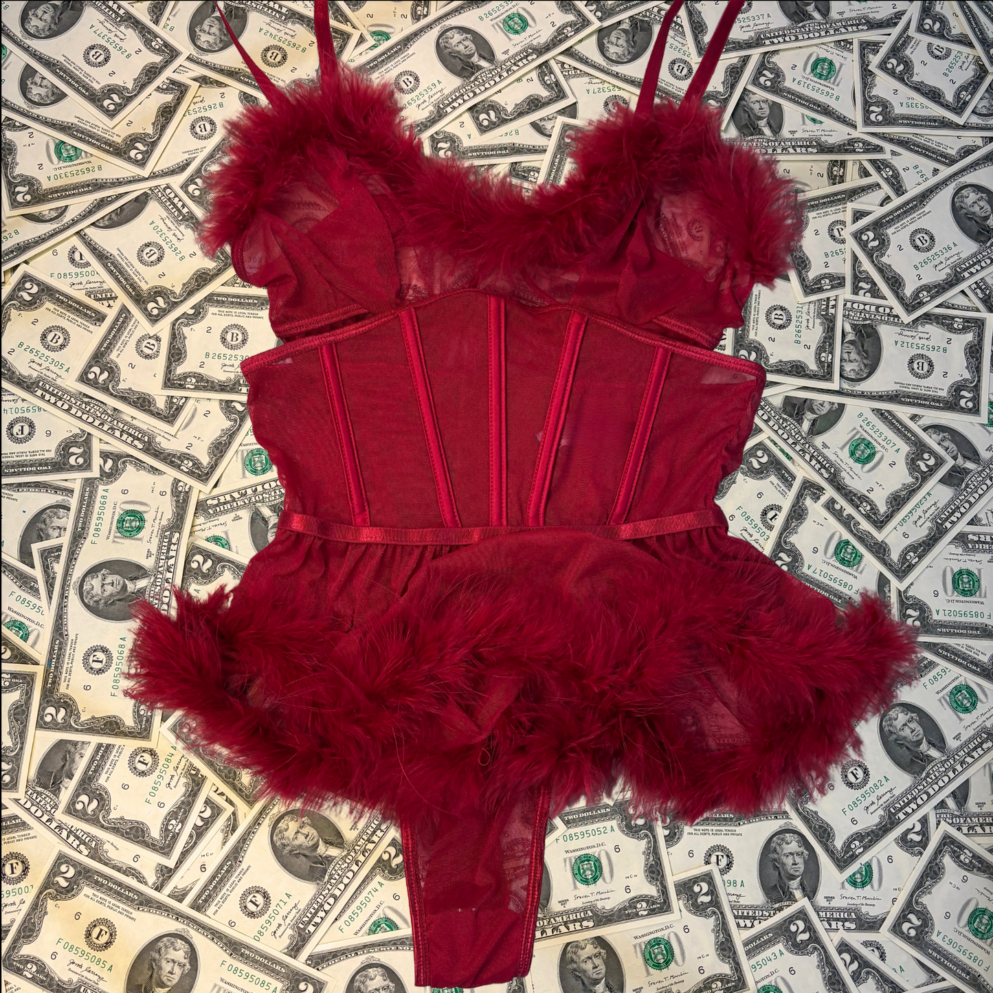 Diva Darling Red Mesh and Marabou Teddy