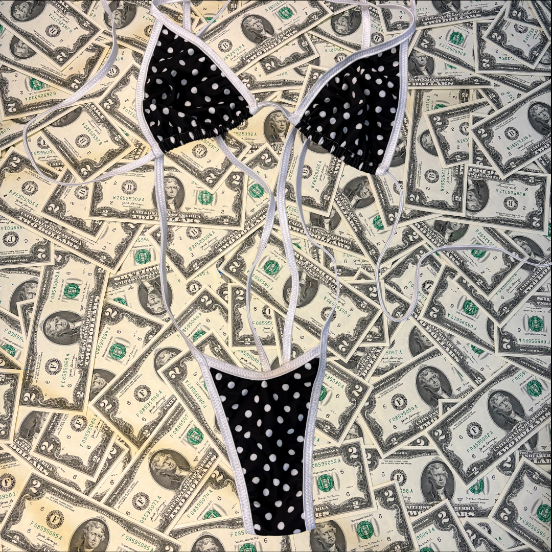 Black and White Polka Dot Slingshot Bikini Set