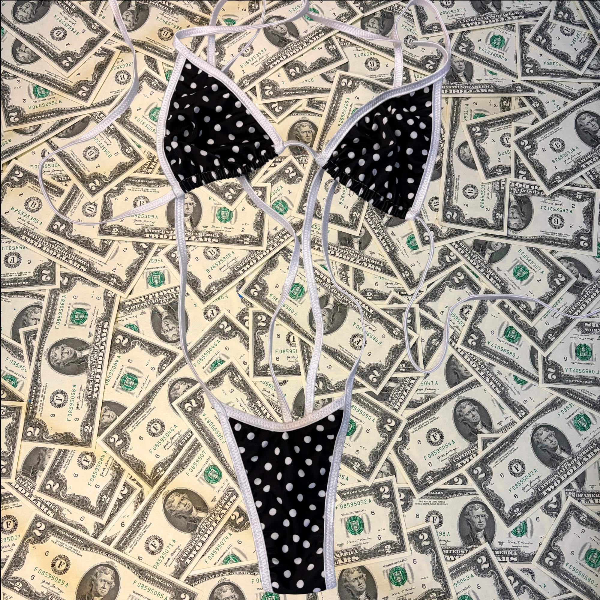 Black Polka Dot Slingshot Bikini Set