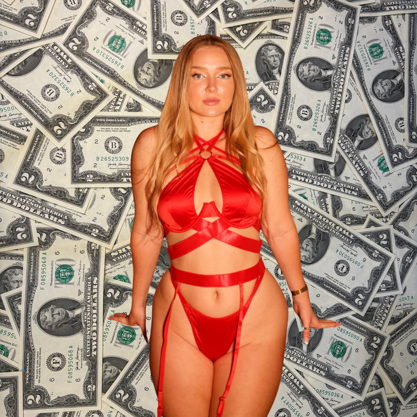 Dominating Red Satin Tape Bra Set