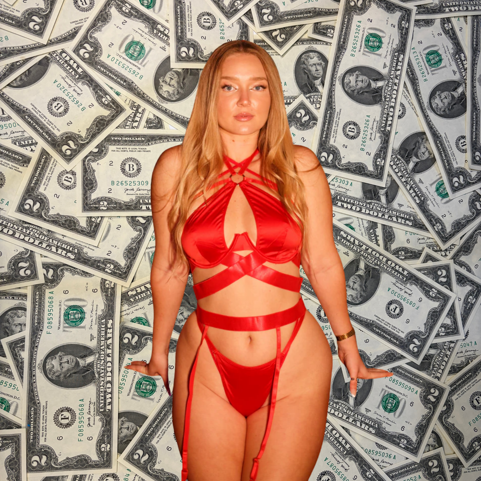 Dominating Red Satin Tape Bra Set