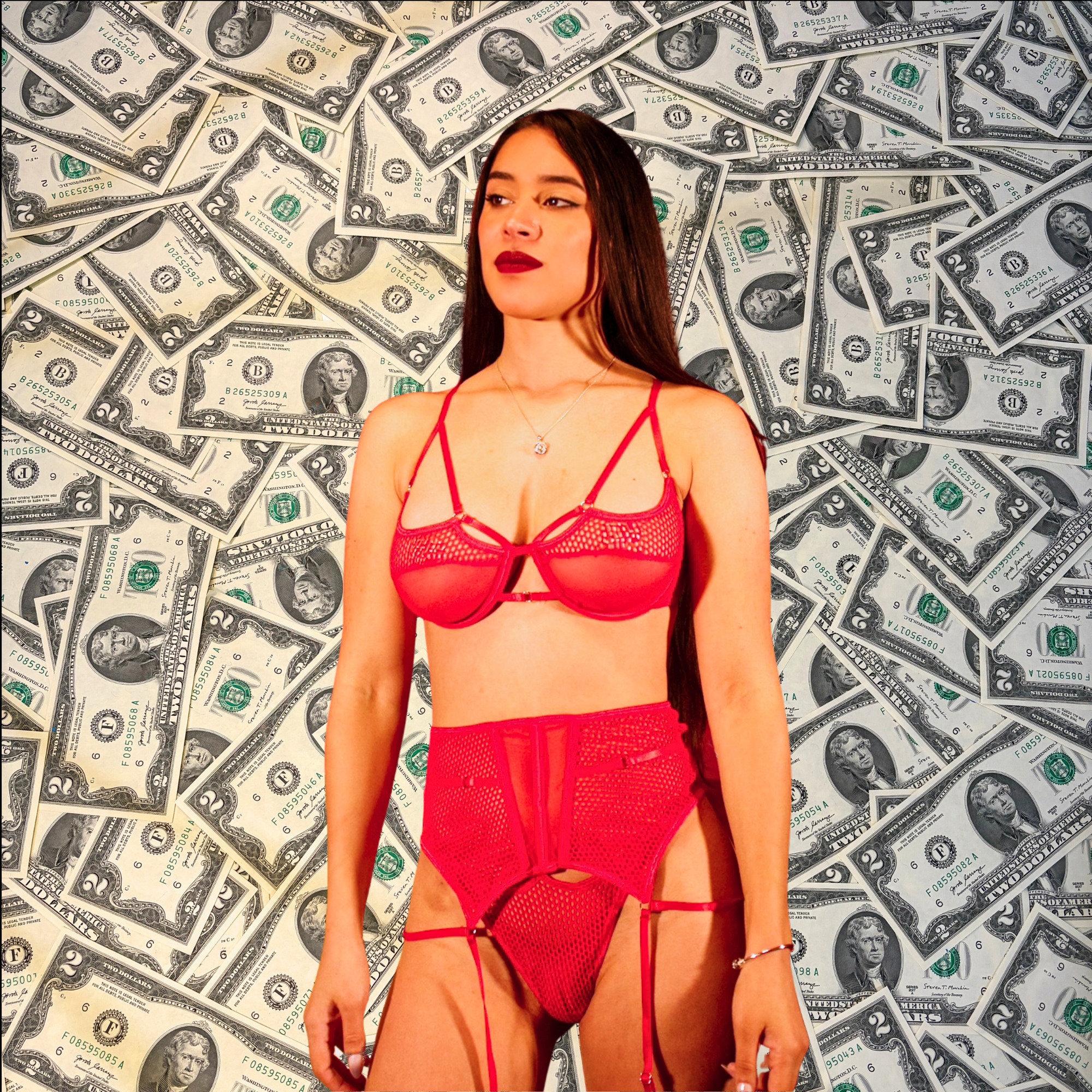 On Sight Red Fishnet Bra and Waist Cincher Set