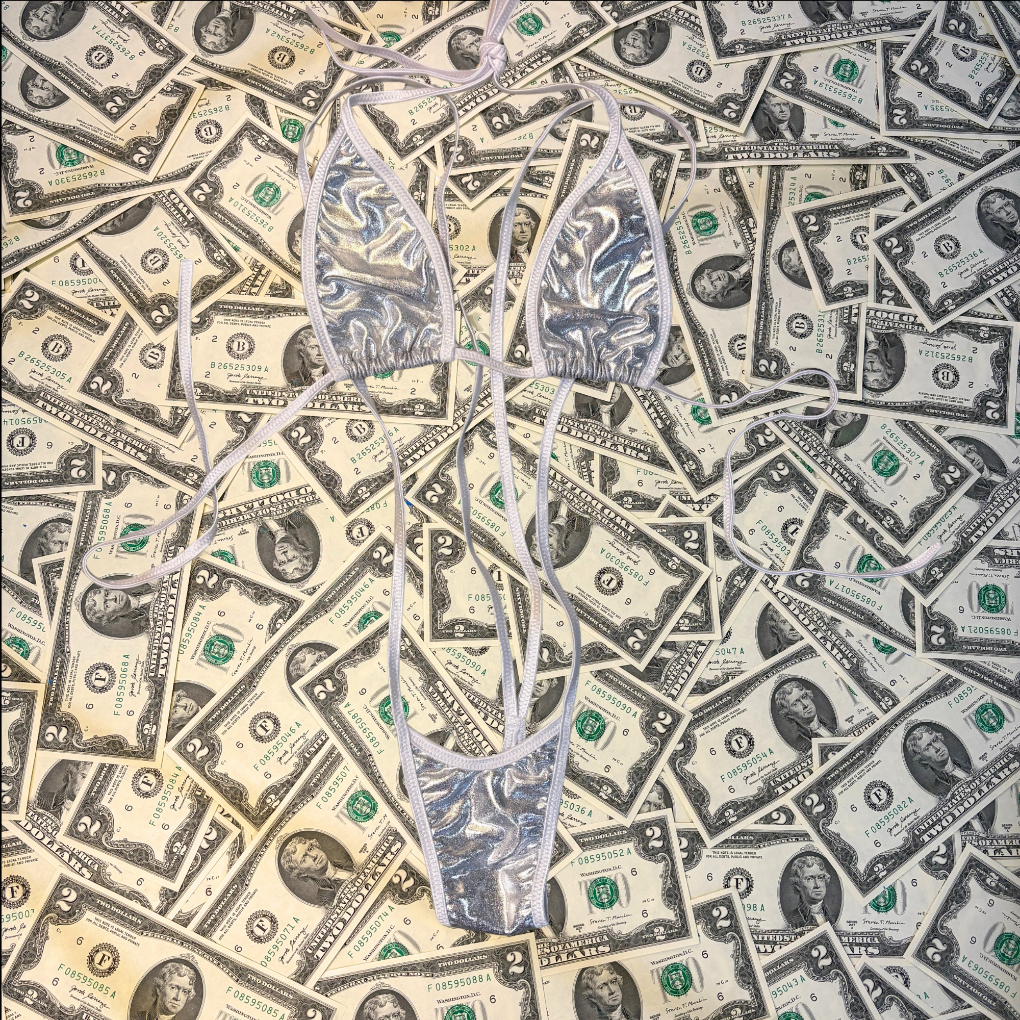 Silver Metallic Slim Top Slingshot Bikini Set