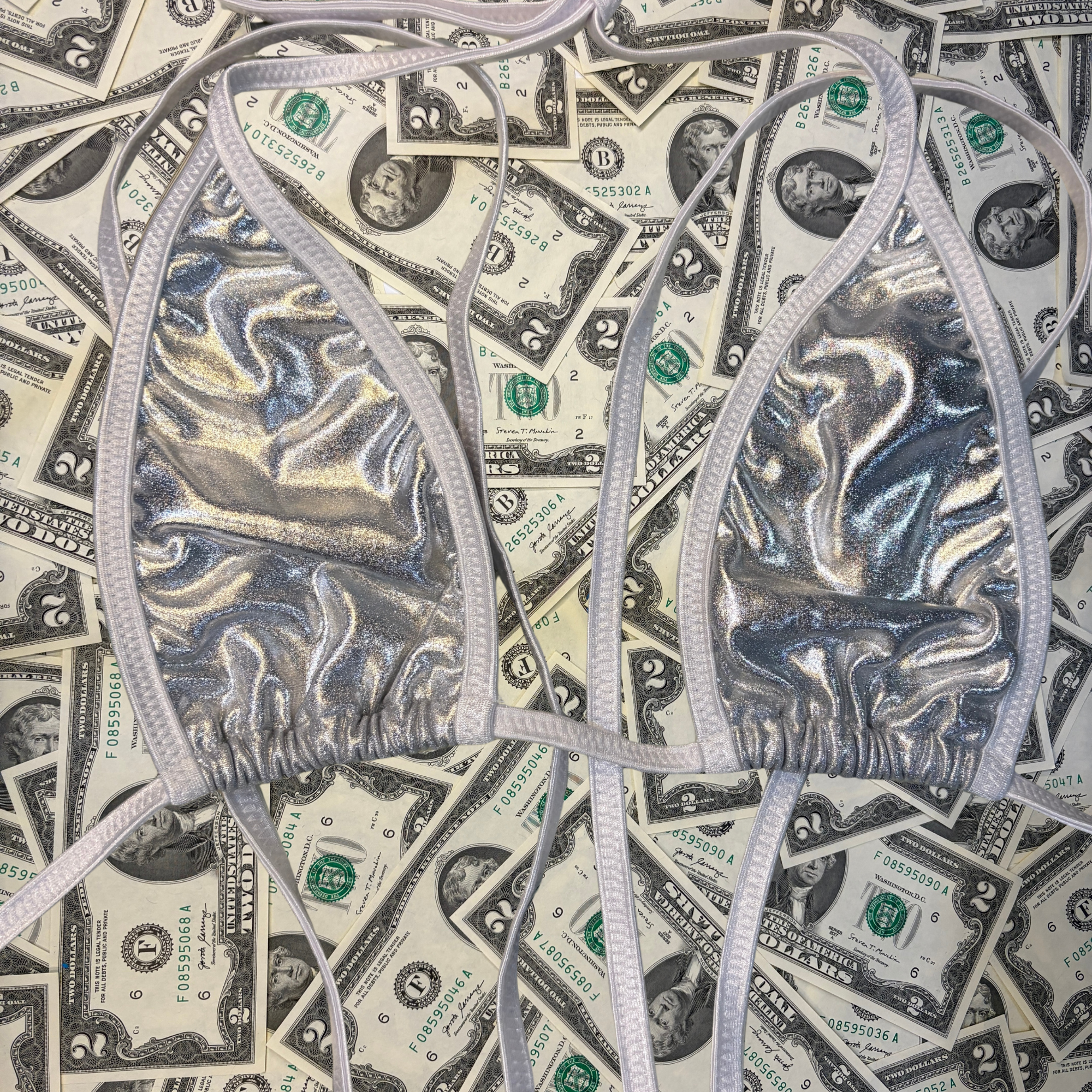 Silver Metallic Slim Top Slingshot Bikini Set