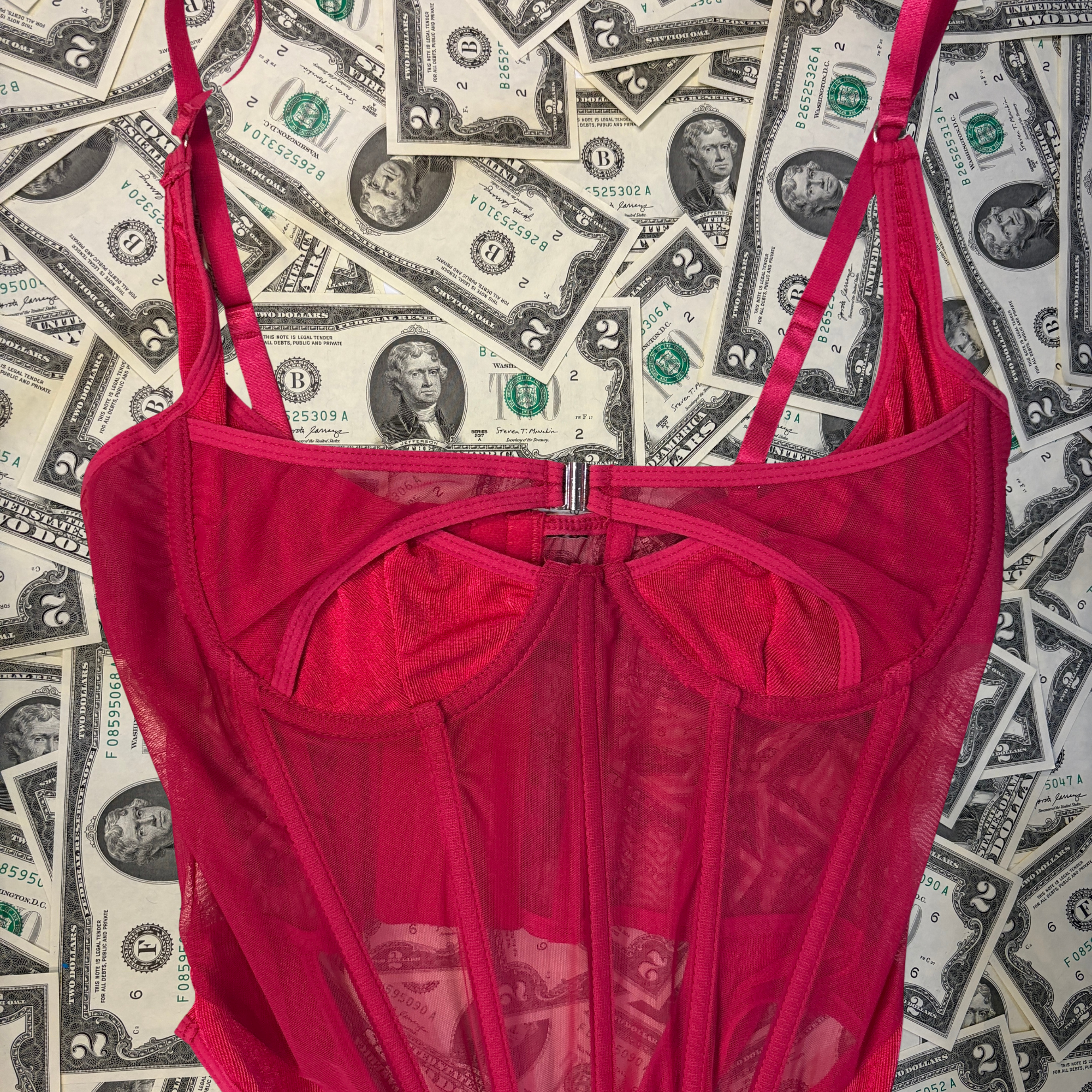 Sweetheart Rich Pink Mesh and Knit Corset Teddy