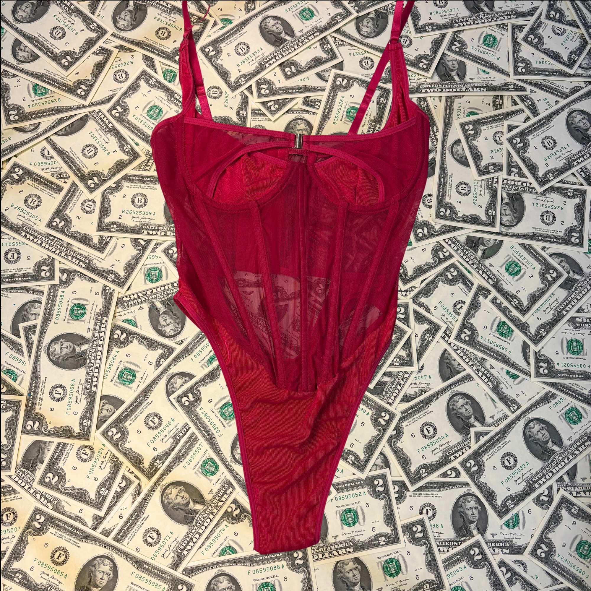 Sweetheart Rich Pink Mesh and Knit Corset Teddy