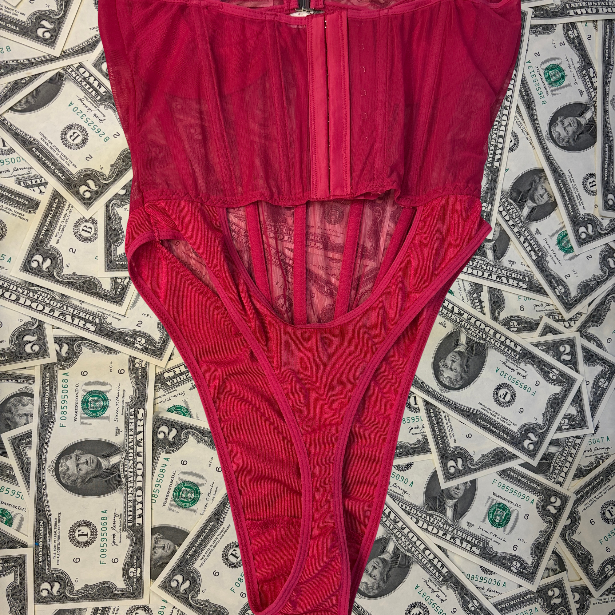 Sweetheart Rich Pink Mesh and Knit Corset Teddy