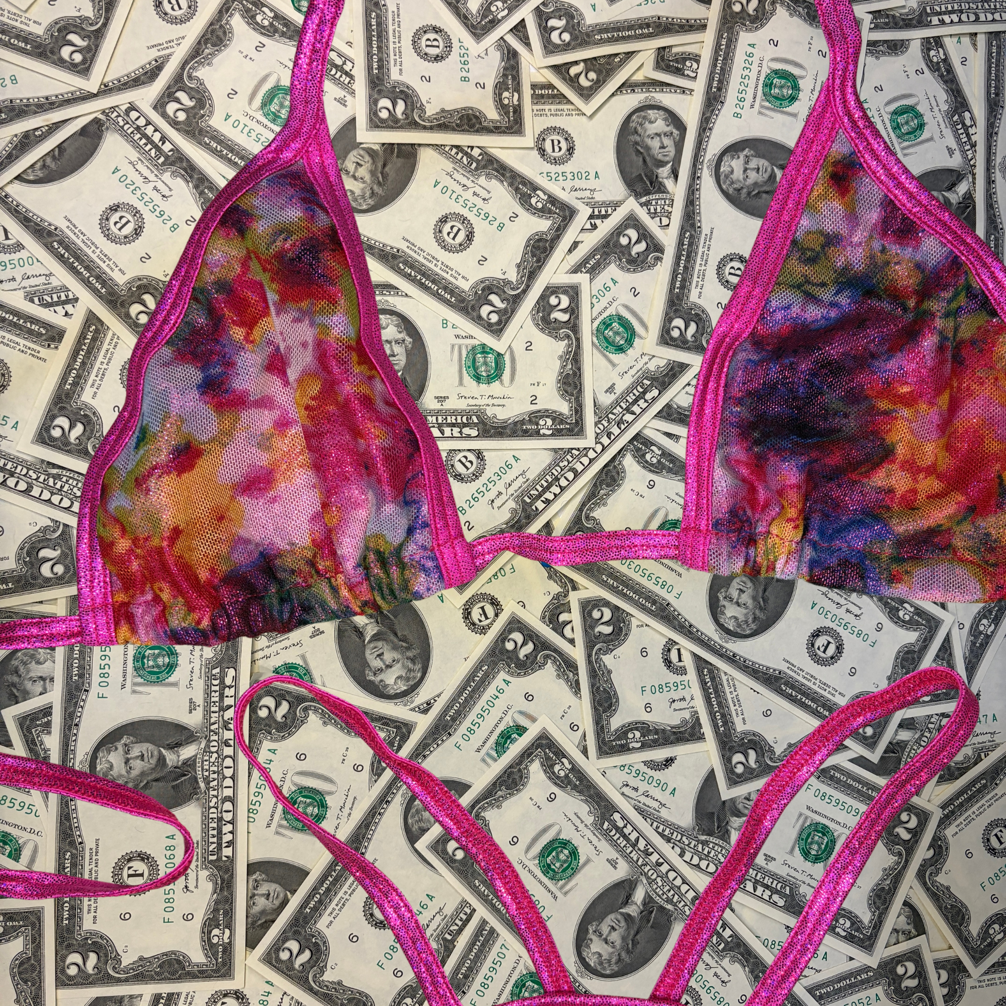 Tie Dye Mesh Thong Bikini Set