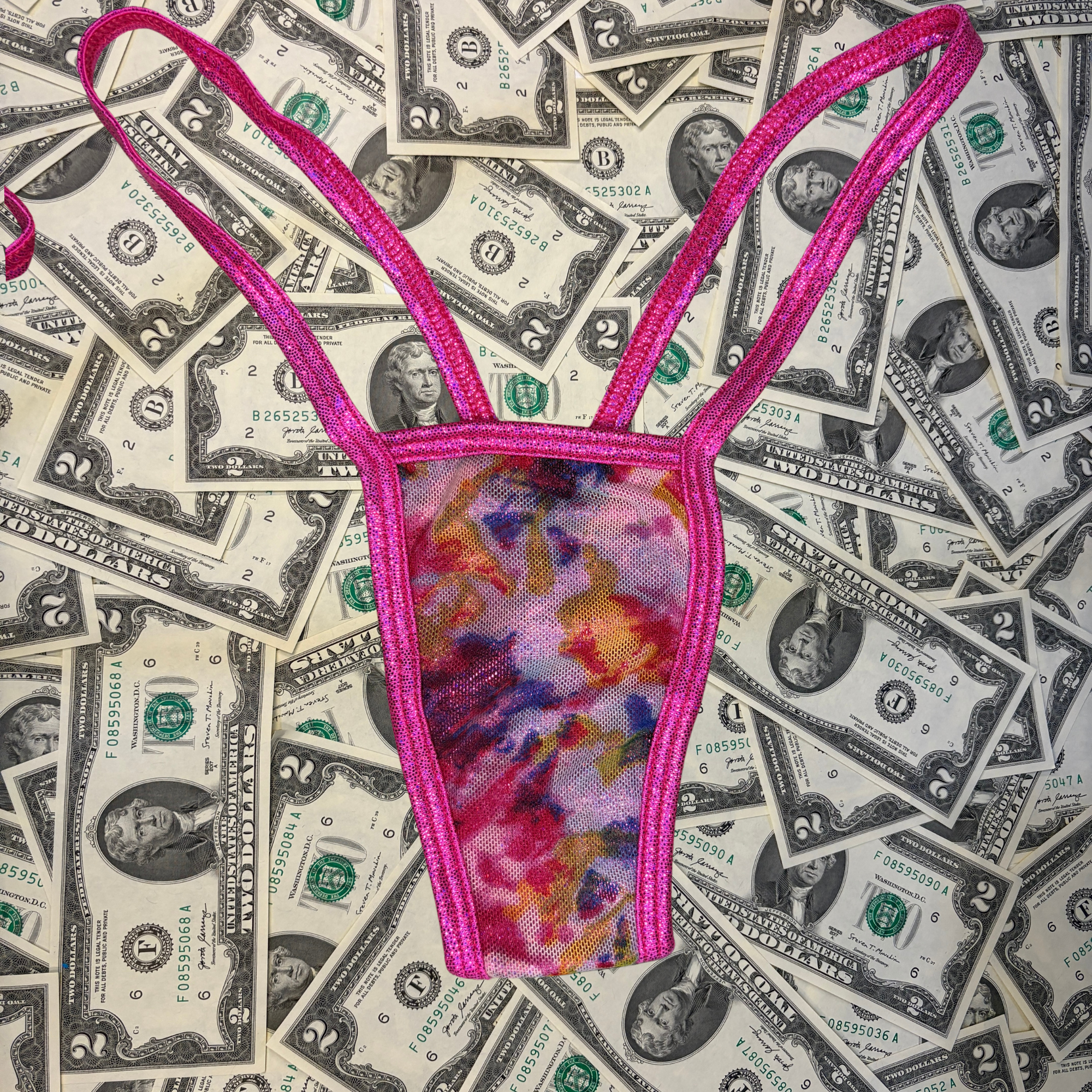 Tie Dye Mesh Thong Bikini Set