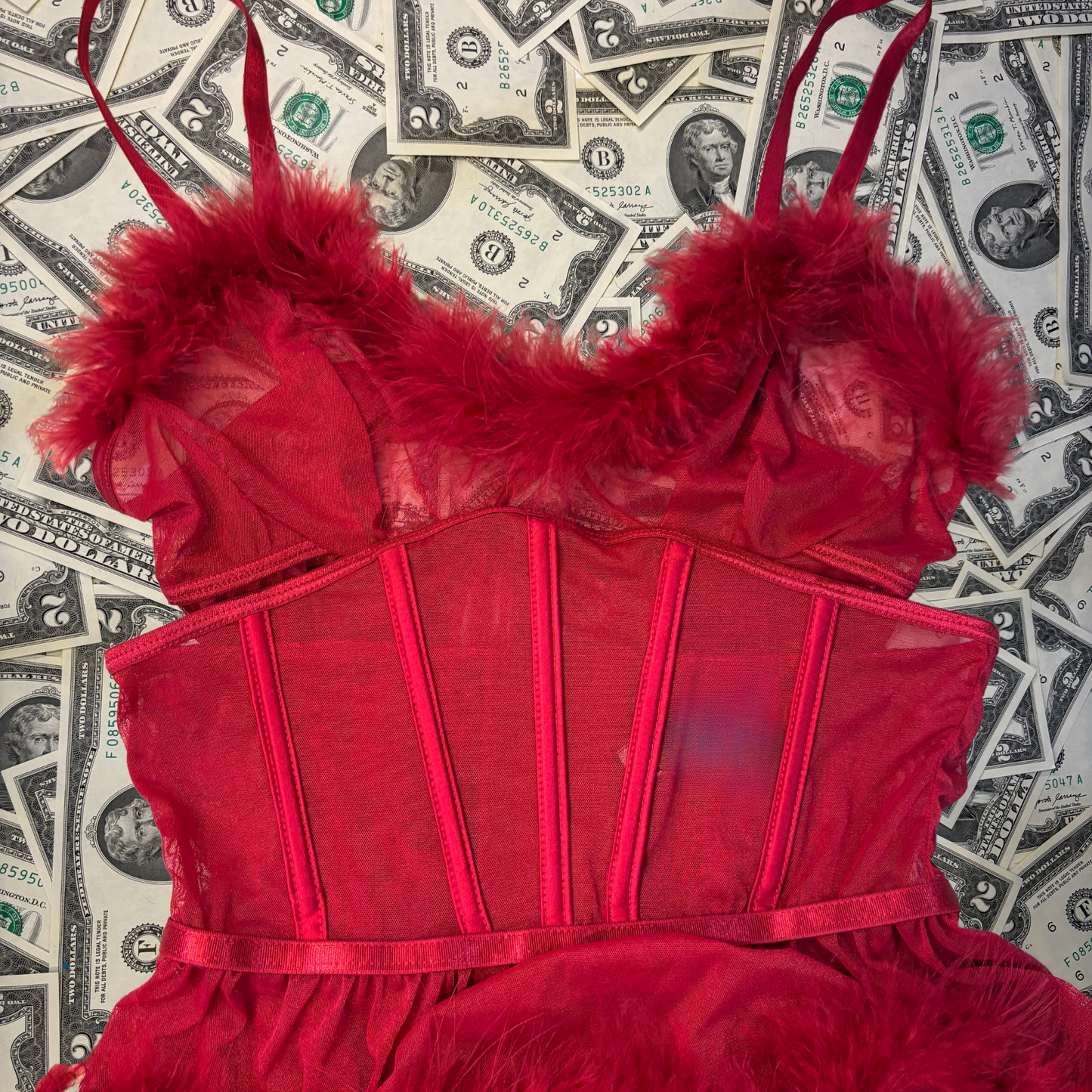 Diva Darling Red Mesh and Marabou Teddy