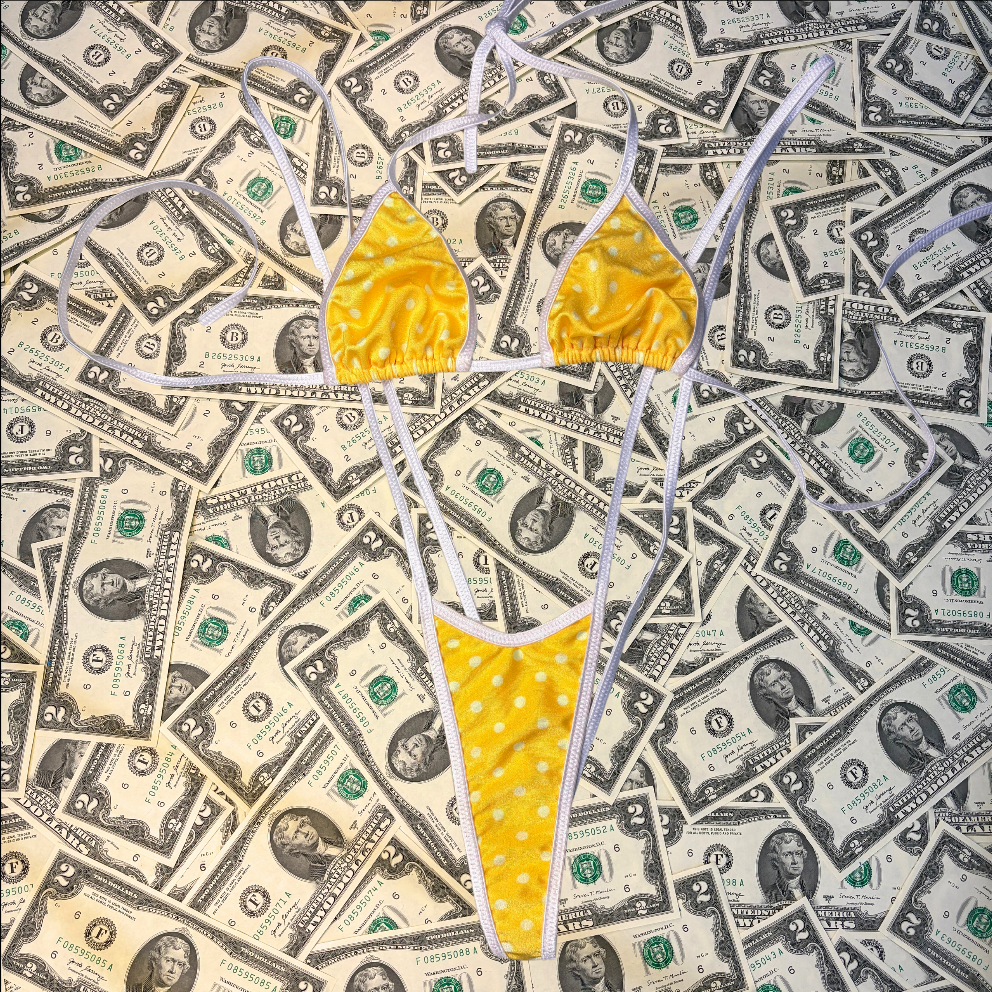 Yellow Polka Dot Slingshot Bikini Set