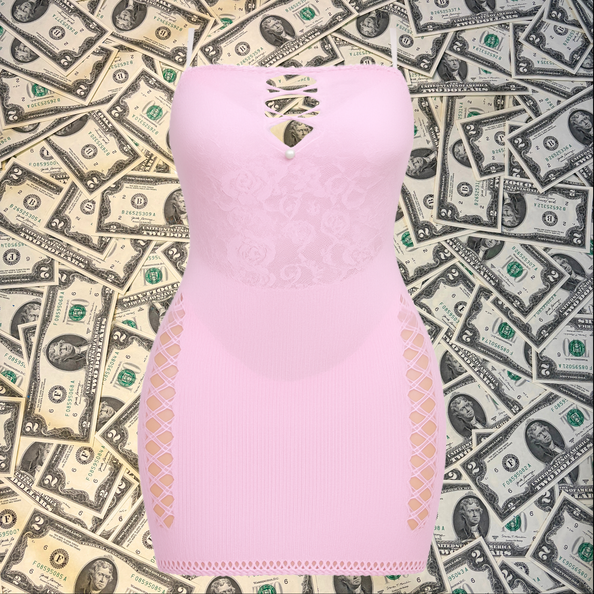 Light Pink Fishnet Pearl Princess Club Dress