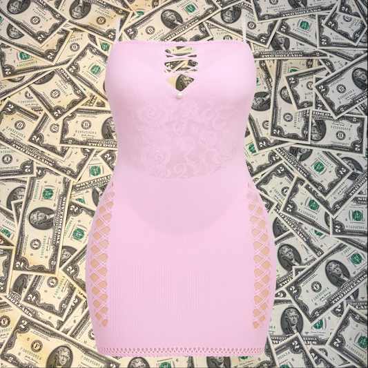 Light Pink Fishnet Pearl Princess Club Dress