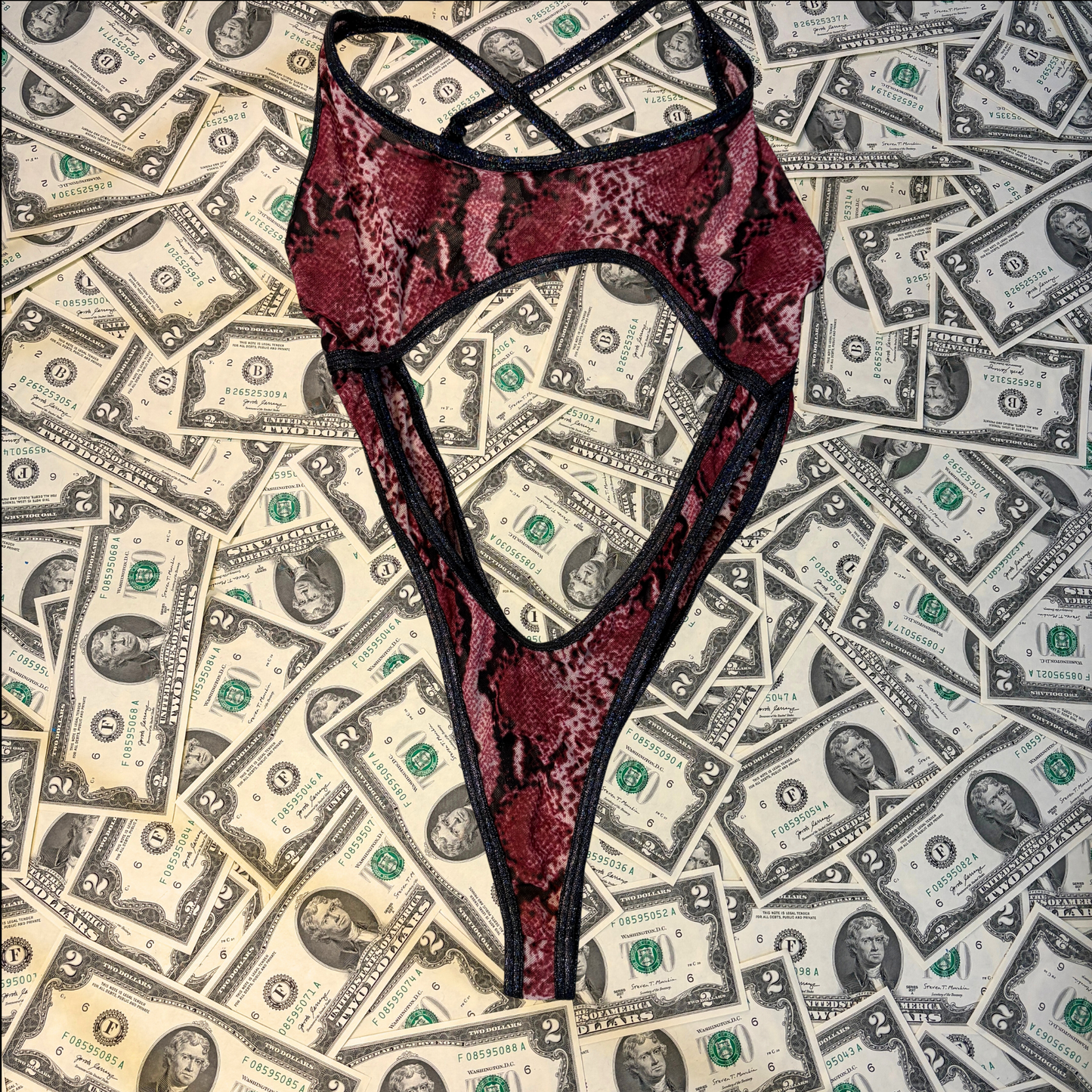 Red Snake Mesh High Cut Romper