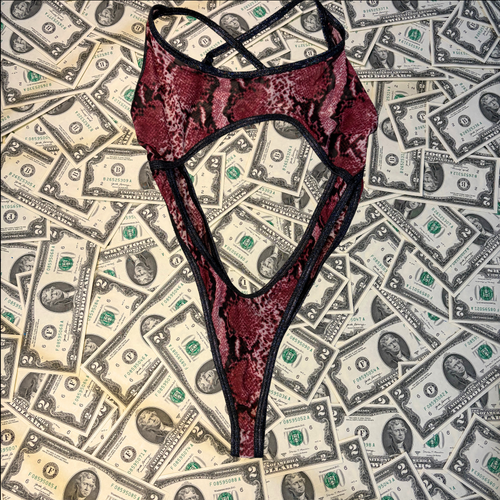 Red Snake Mesh High Cut Romper