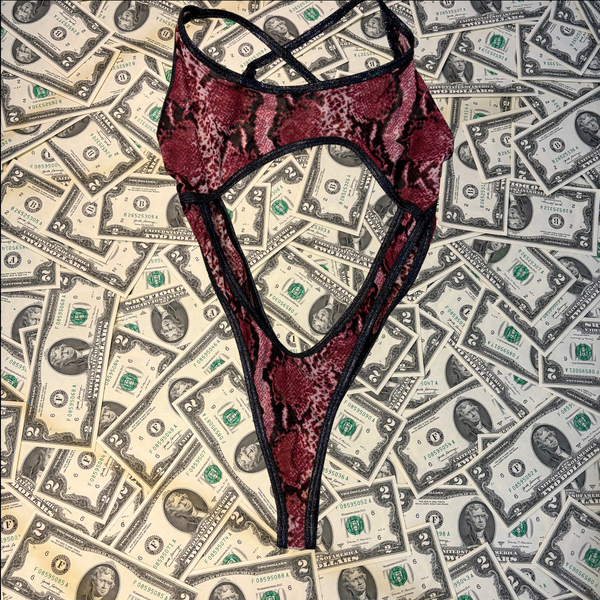 Red Snake Mesh High Cut Romper