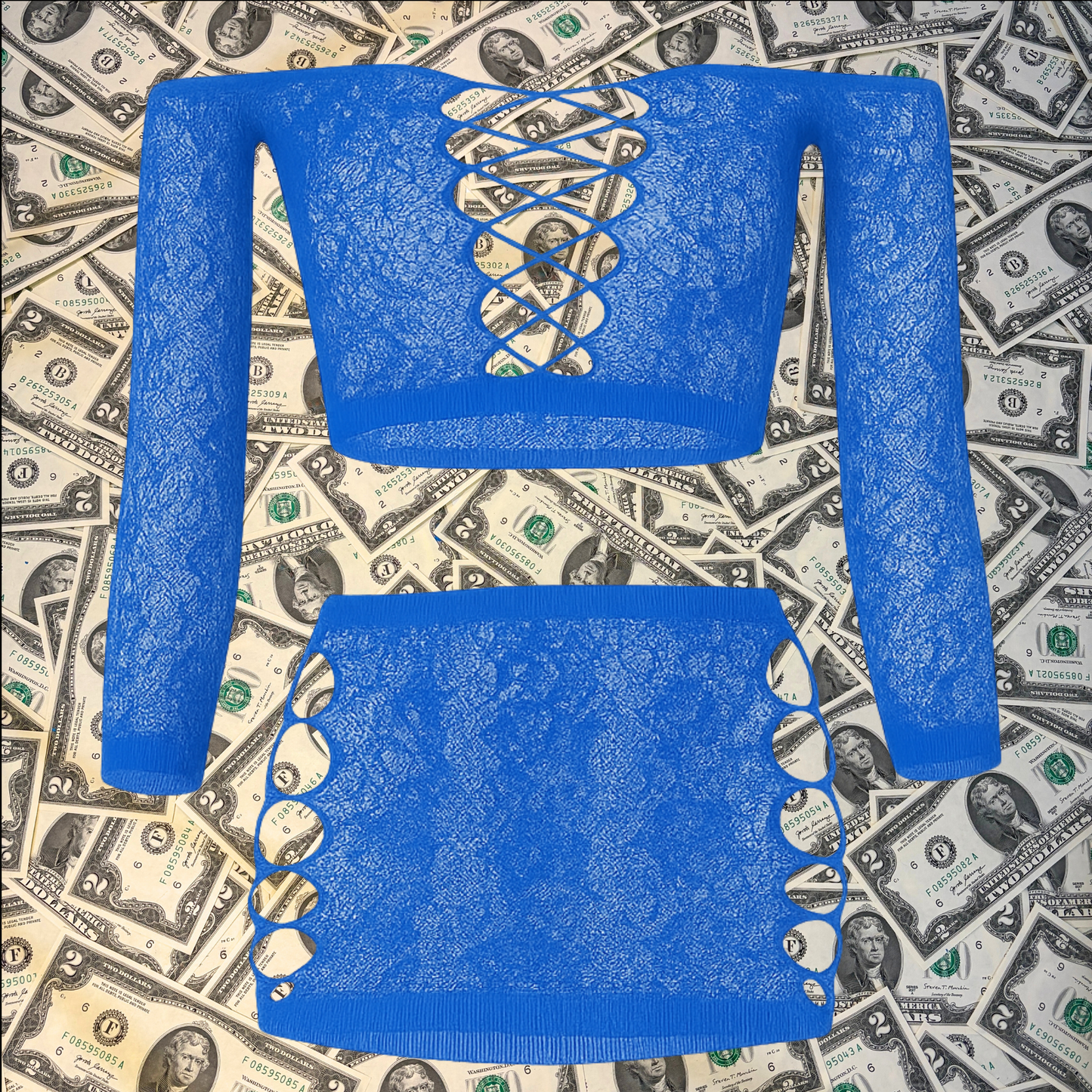 Lauren Fishnet Long-Sleeve Skirt Set