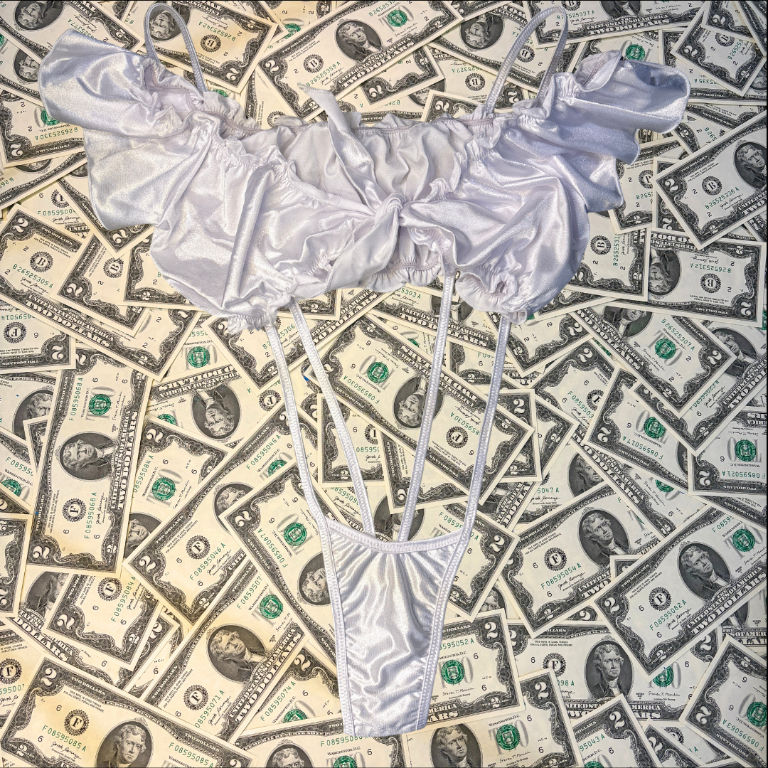 White Ruffle Tie Top Slingshot Set